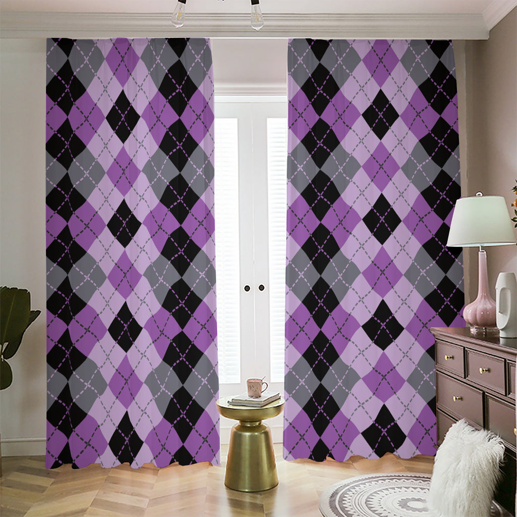 Black Grey And Violet Argyle Print Blackout Pencil Pleat Curtains