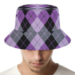 Black Grey And Violet Argyle Print Bucket Hat