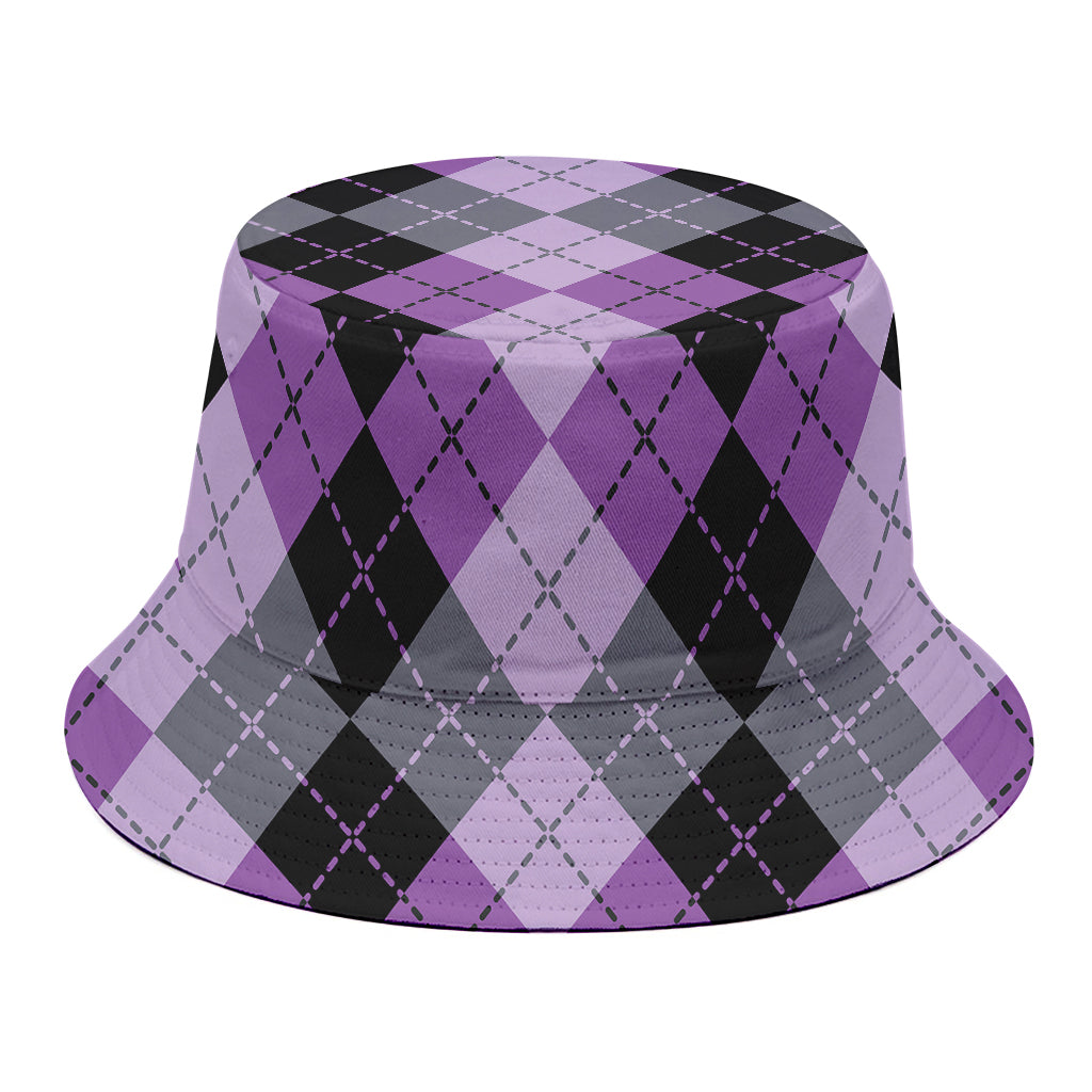 Black Grey And Violet Argyle Print Bucket Hat