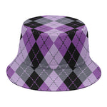 Black Grey And Violet Argyle Print Bucket Hat