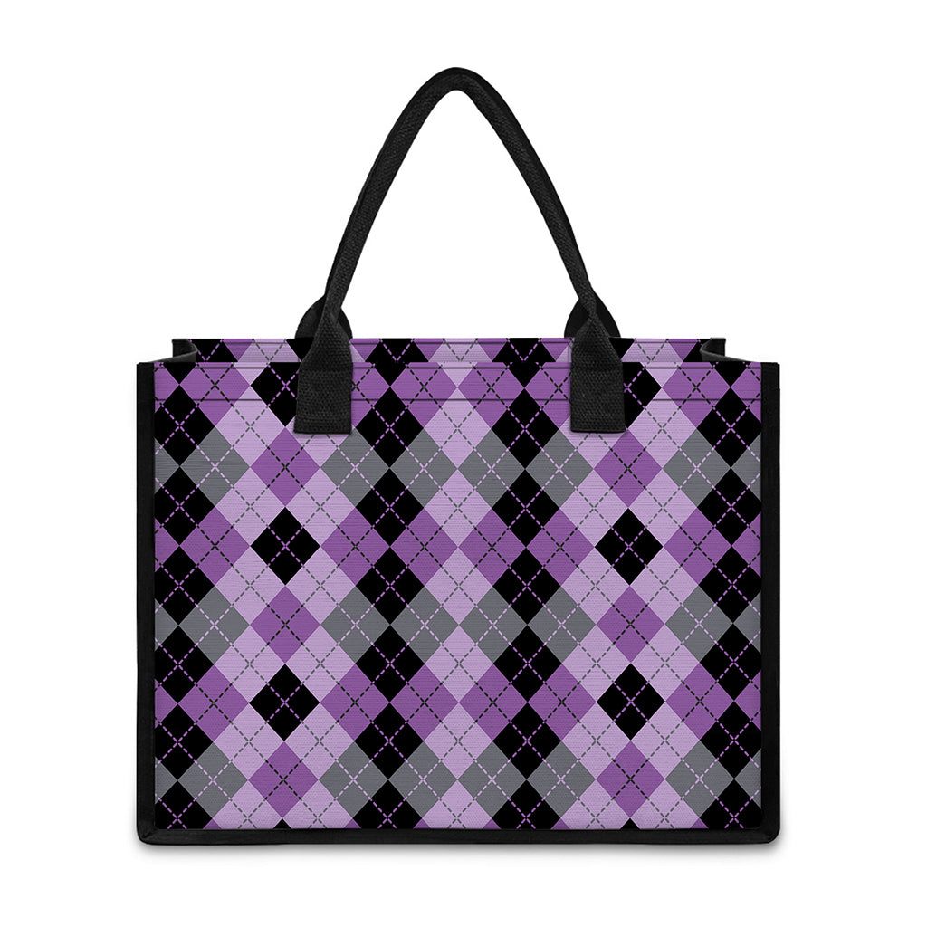 Black Grey And Violet Argyle Print Canvas Tote Bag