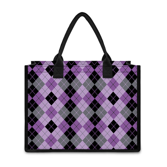 Black Grey And Violet Argyle Print Canvas Tote Bag