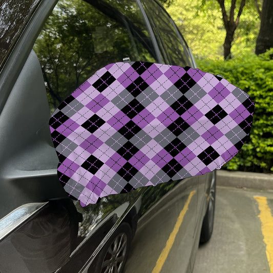Black Grey And Violet Argyle Print Car Side Mirror Covers