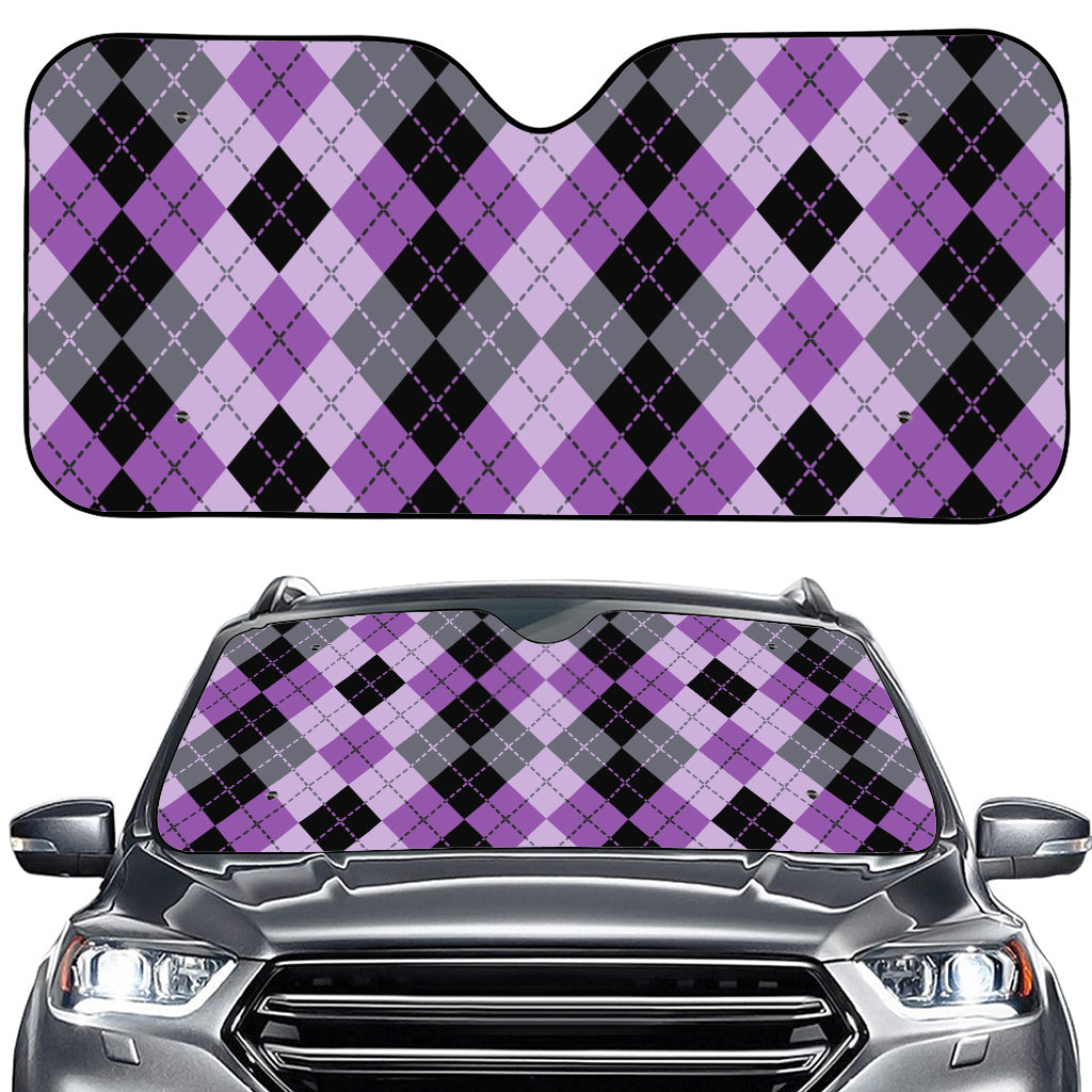 Black Grey And Violet Argyle Print Car Windshield Sun Shade