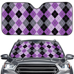 Black Grey And Violet Argyle Print Car Windshield Sun Shade