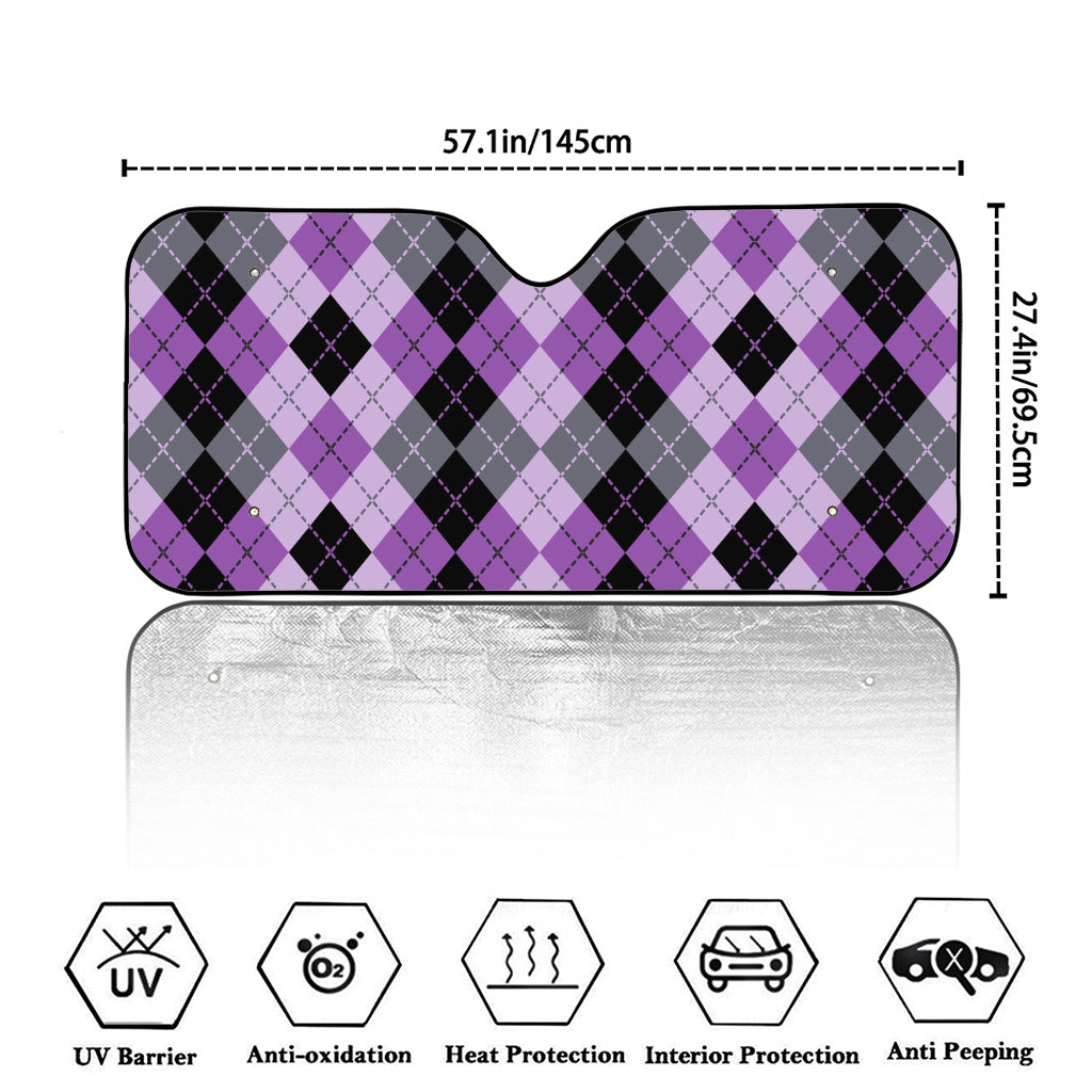 Black Grey And Violet Argyle Print Car Windshield Sun Shade