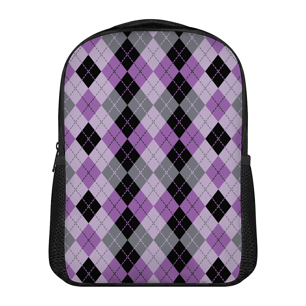 Black Grey And Violet Argyle Print Casual Backpack