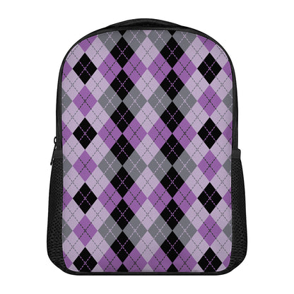 Black Grey And Violet Argyle Print Casual Backpack