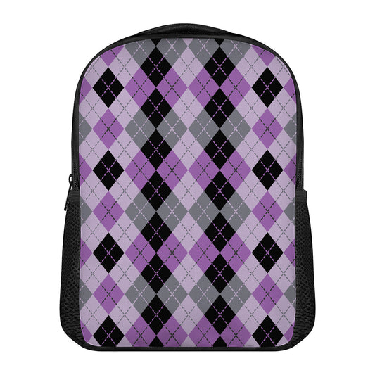 Black Grey And Violet Argyle Print Casual Backpack