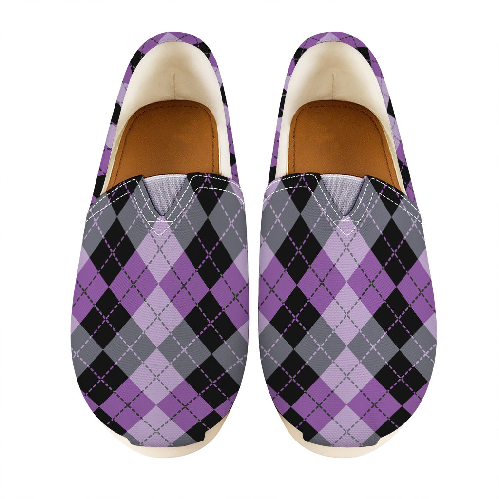Black Grey And Violet Argyle Print Casual Shoes