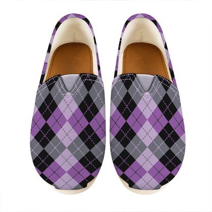 Black Grey And Violet Argyle Print Casual Shoes