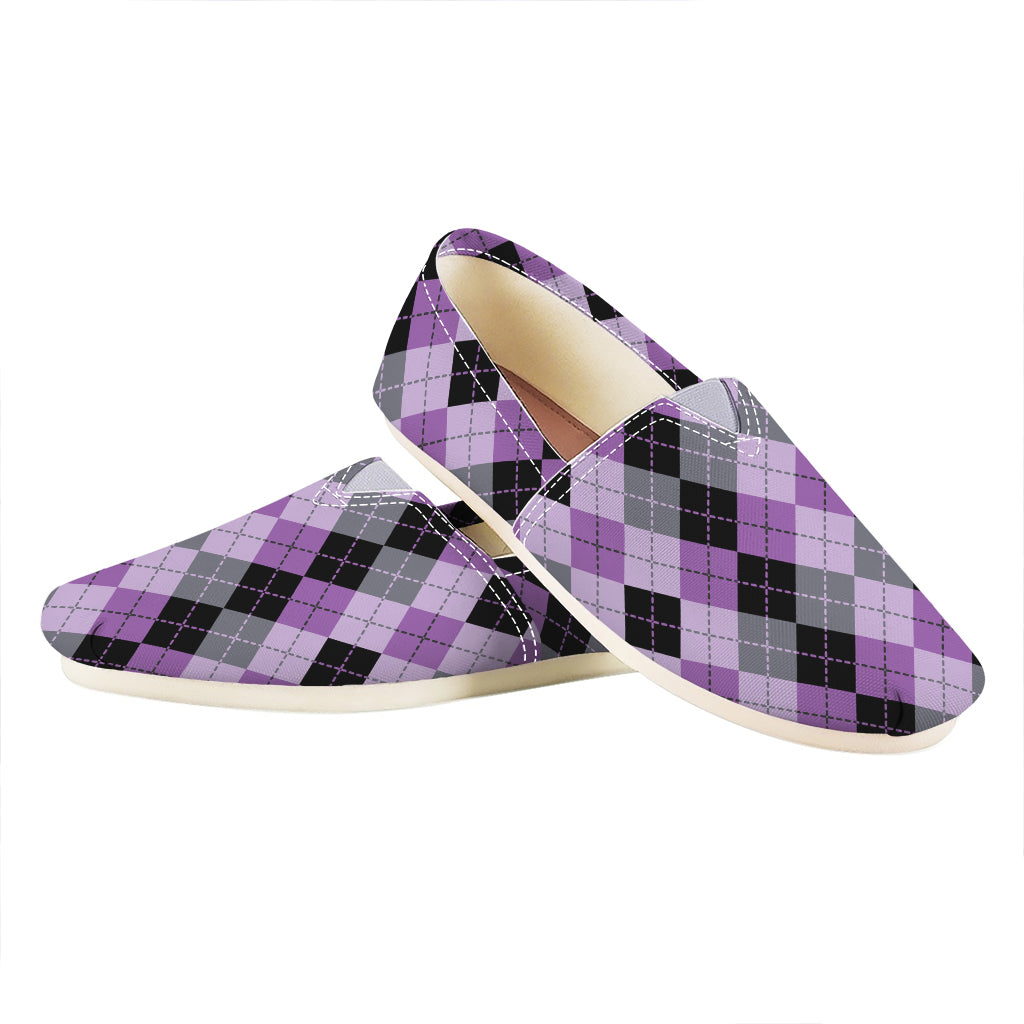 Black Grey And Violet Argyle Print Casual Shoes