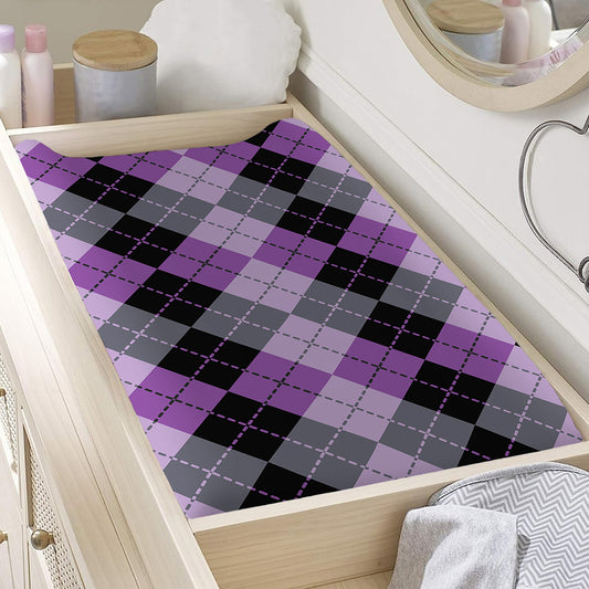Black Grey And Violet Argyle Print Changing Pad Cover