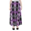 Black Grey And Violet Argyle Print Chiffon Maxi Skirt