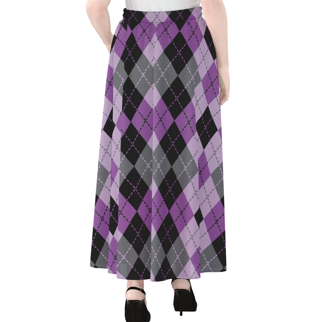 Black Grey And Violet Argyle Print Chiffon Maxi Skirt