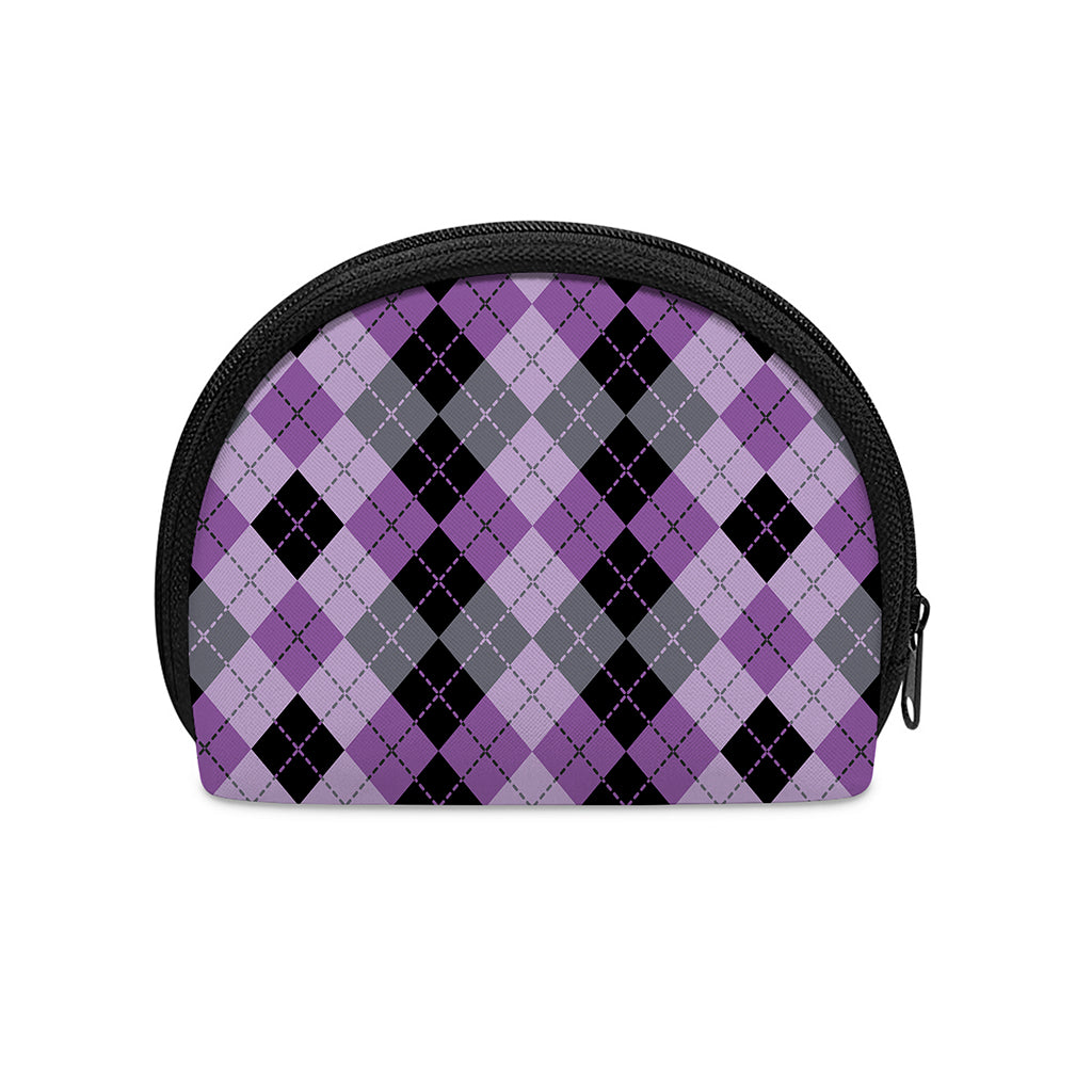 Black Grey And Violet Argyle Print Coin Purse
