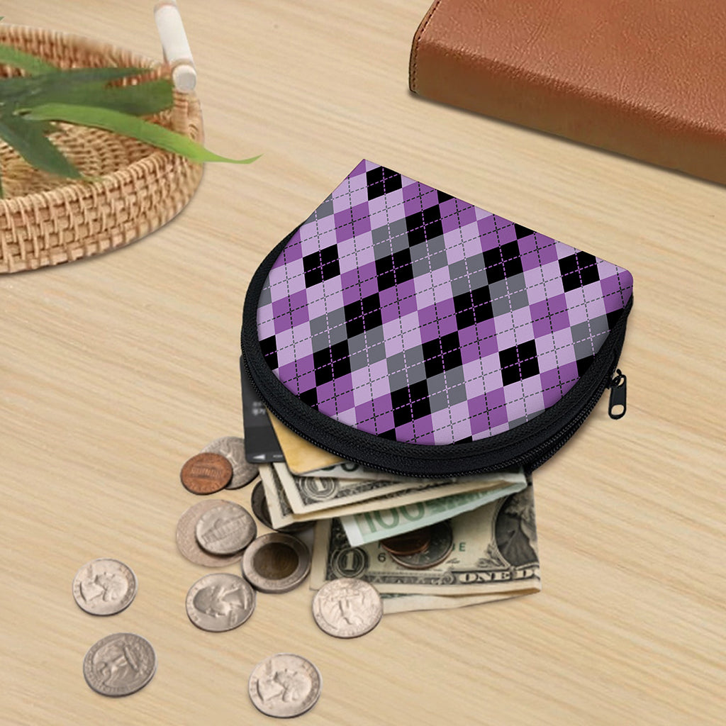 Black Grey And Violet Argyle Print Coin Purse