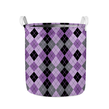 Black Grey And Violet Argyle Print Collapsible Laundry Basket