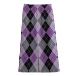 Black Grey And Violet Argyle Print Cotton Front Slit Maxi Skirt