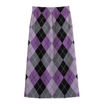 Black Grey And Violet Argyle Print Cotton Front Slit Maxi Skirt