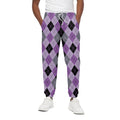 Black Grey And Violet Argyle Print Cotton Sweatpants
