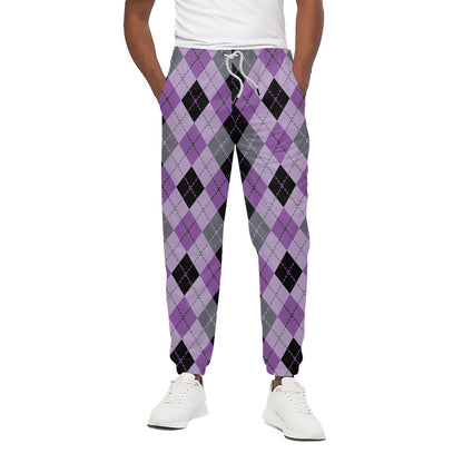Black Grey And Violet Argyle Print Cotton Pants
