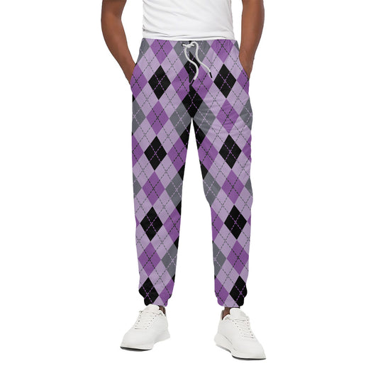 Black Grey And Violet Argyle Print Cotton Pants
