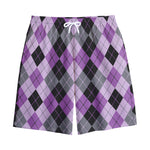 Black Grey And Violet Argyle Print Cotton Shorts
