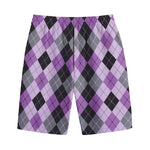 Black Grey And Violet Argyle Print Cotton Shorts