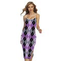 Black Grey And Violet Argyle Print Cross Back Cami Dress