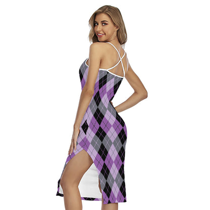 Black Grey And Violet Argyle Print Cross Back Cami Dress