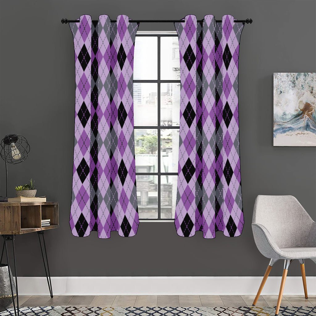 Black Grey And Violet Argyle Print Curtain