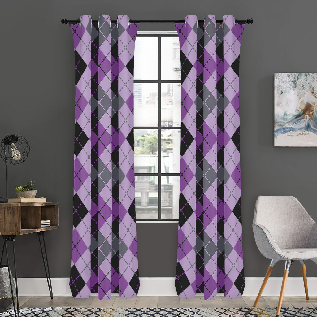 Black Grey And Violet Argyle Print Curtain