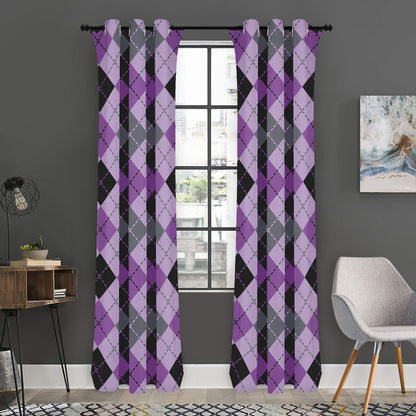 Black Grey And Violet Argyle Print Curtain