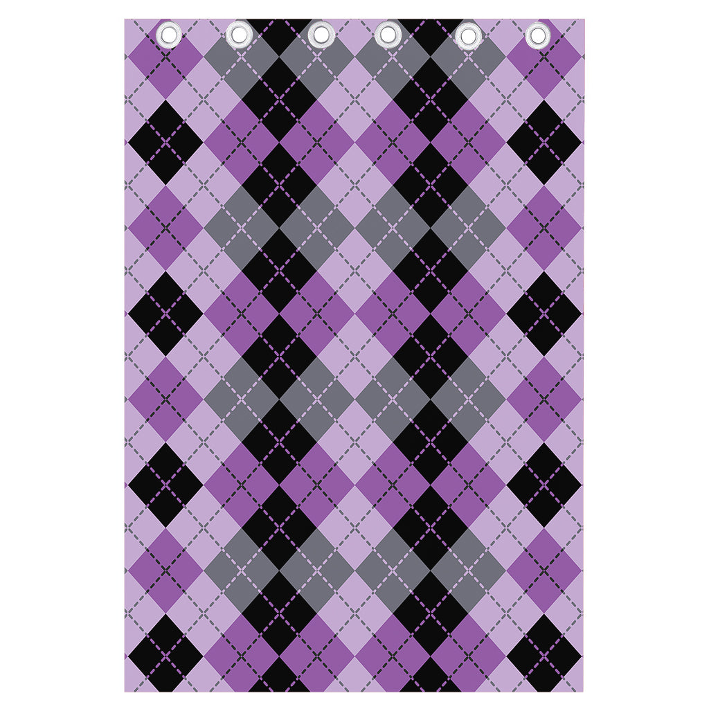 Black Grey And Violet Argyle Print Curtain