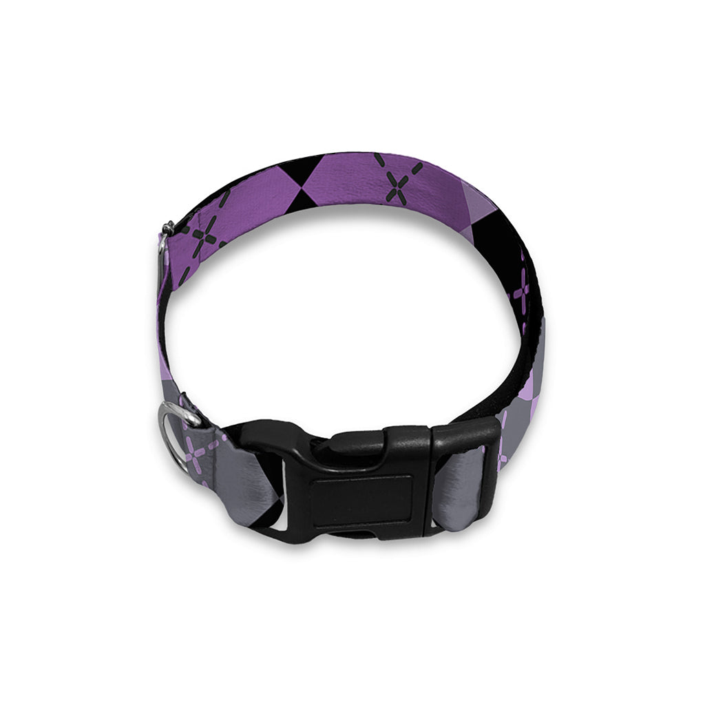 Black Grey And Violet Argyle Print Dog Collar