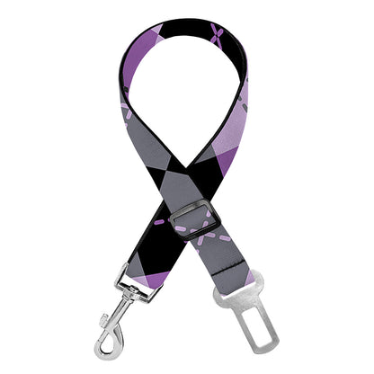 Black Grey And Violet Argyle Print Dog Seat Belt