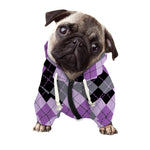 Black Grey And Violet Argyle Print Dog Zip Up Hoodie