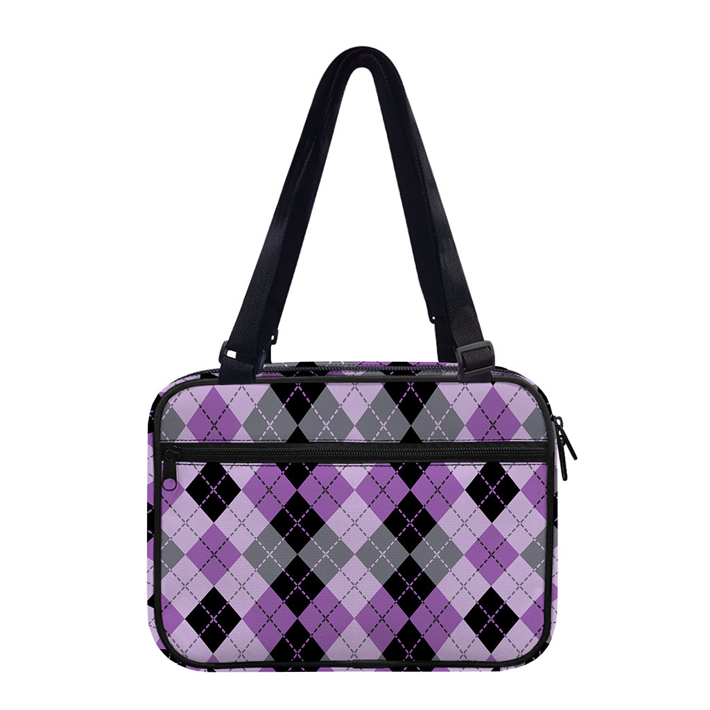 Black Grey And Violet Argyle Print Double Strap Bible Bag