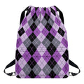 Black Grey And Violet Argyle Print Drawstring Backpack
