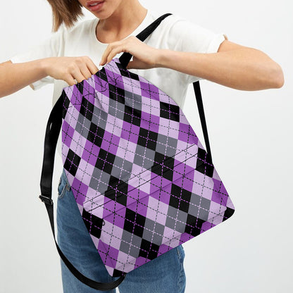 Black Grey And Violet Argyle Print Drawstring Backpack