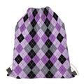 Black Grey And Violet Argyle Print Drawstring Bag