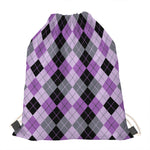 Black Grey And Violet Argyle Print Drawstring Bag