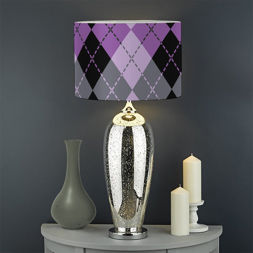 Black Grey And Violet Argyle Print Drum Lamp Shade