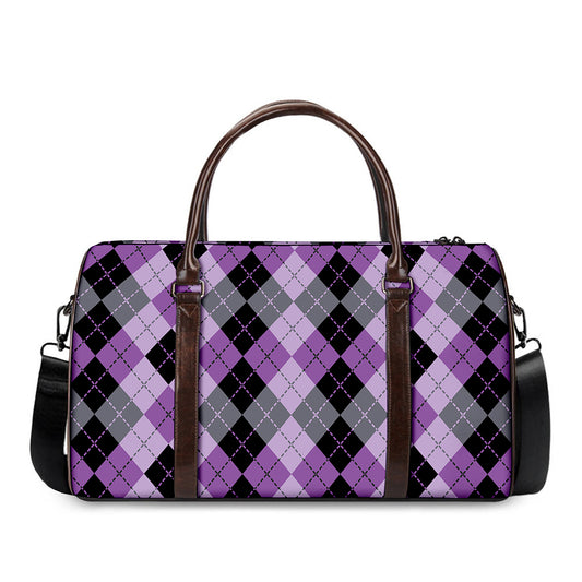 Black Grey And Violet Argyle Print Duffle Bag
