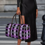 Black Grey And Violet Argyle Print Duffle Bag