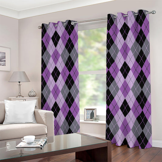 Black Grey And Violet Argyle Print Extra Wide Grommet Curtains