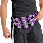 Black Grey And Violet Argyle Print Fanny Pack