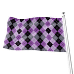 Black Grey And Violet Argyle Print Flag