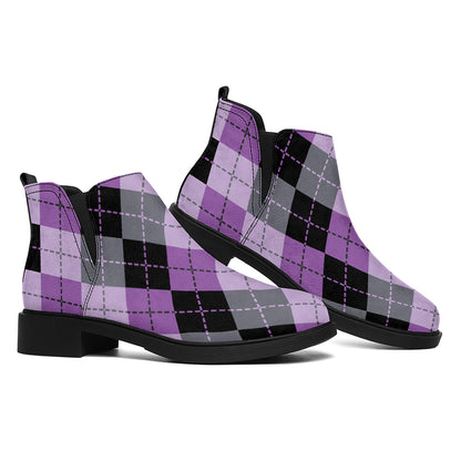 Black Grey And Violet Argyle Print Flat Ankle Boots